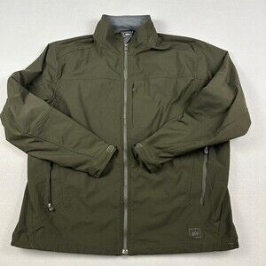 REI Jacket Men 2XL Olive Solid Windbreaker Softshell Zip Lining Hiking Outdoor *